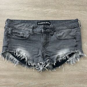 EXPRESS BLACK DENIM DISTRESSED SHORTS